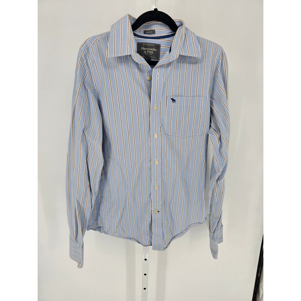 Abercrombie & Fitch Men's Indigo Collared Muscle Stripped Long Sleeve Shirt Sz M